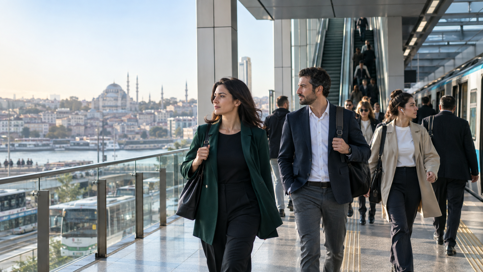 İstanbul'da toplu taşıma bağlantısında yürüyen çalışanlar